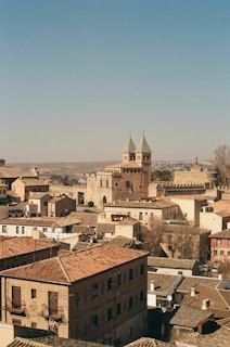 a view of a city with a clock tower