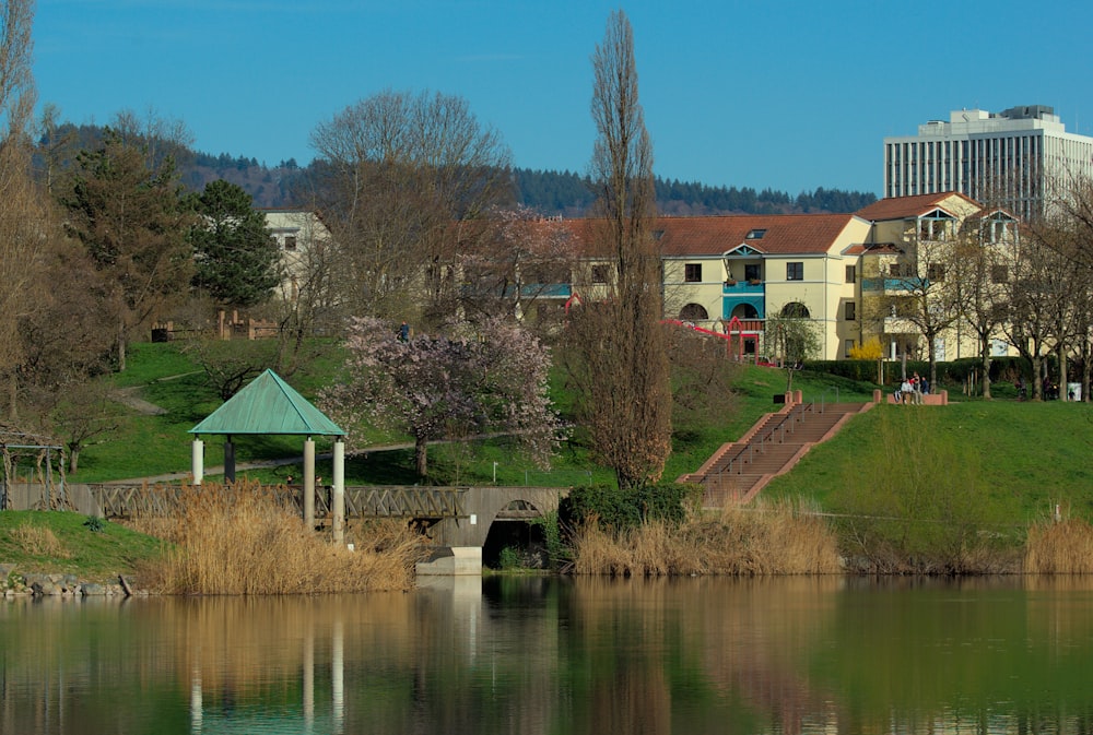 a small bridge over a body of water