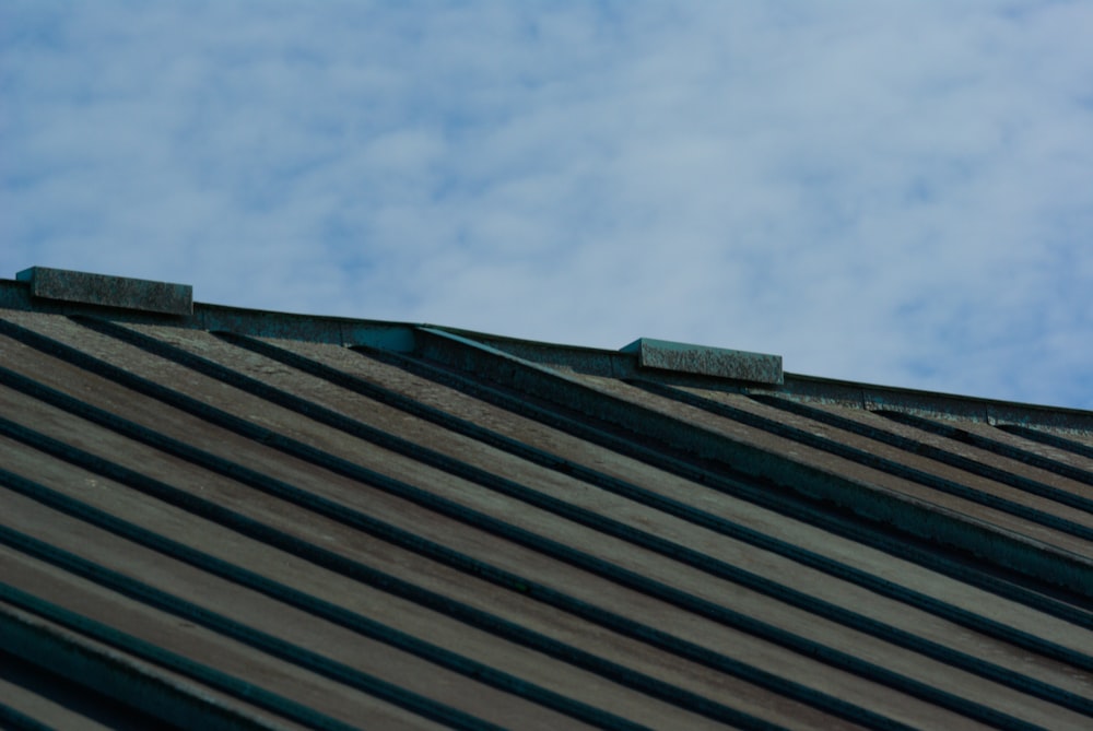 a bird is perched on the roof of a building