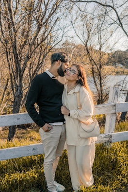 A serene outdoor portrait of a couple in love.