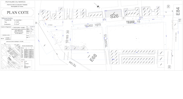 A detailed map showing zoning areas and urban planning details for a construction site.