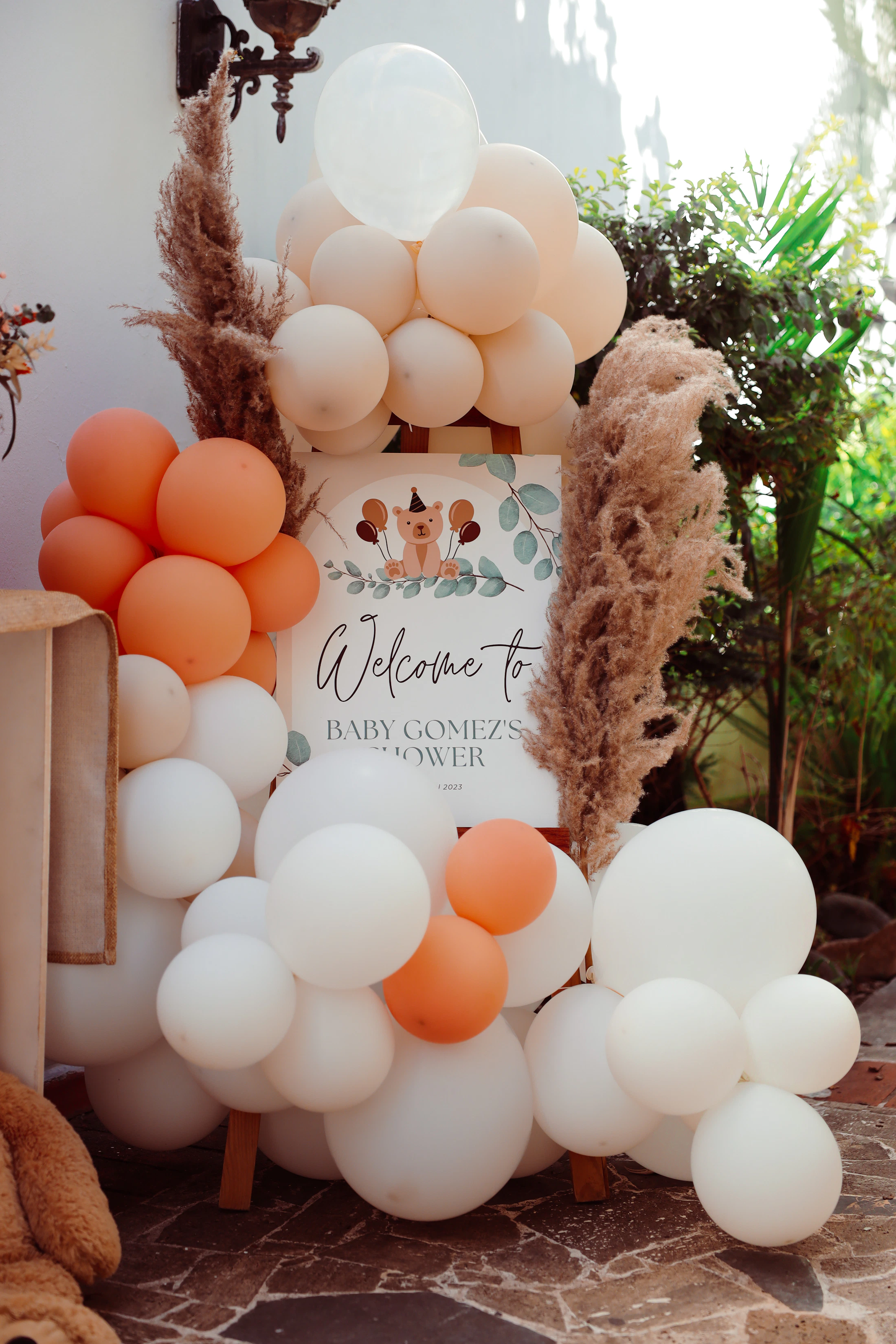 Elegant celebration display with balloons and decorative party details