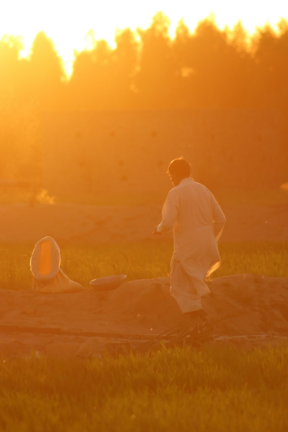 a person in a field with a frisbee