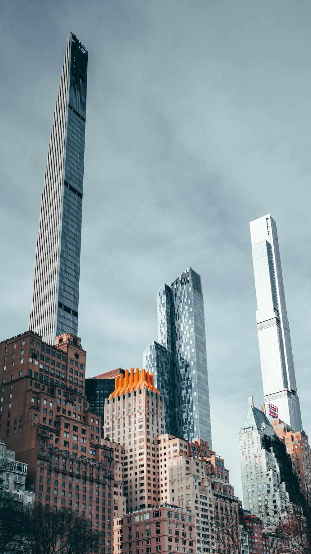 a group of tall buildings in a city