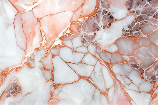 A detailed pattern resembling marble with cracks and veins in shades of white, pink, and brown. The intricate design features a mixture of smooth and rough textures with an organic, natural appearance.