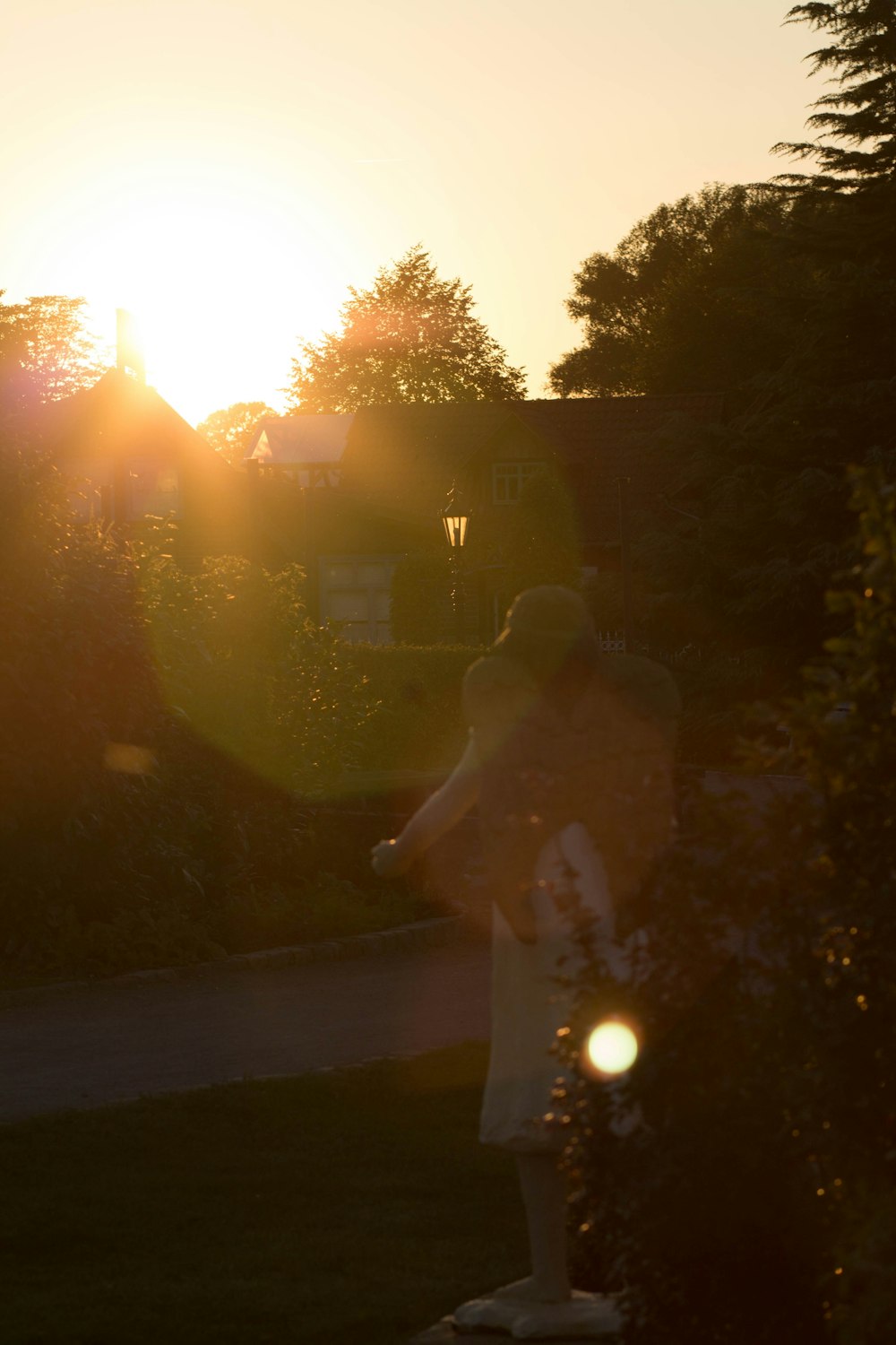 a person standing in the grass with the sun in the background