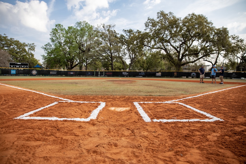 a baseball field with a batter, catcher and umpire