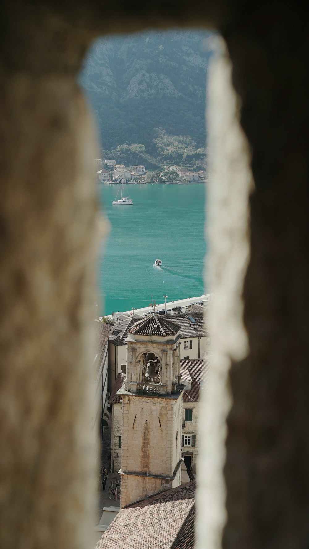 a view of a body of water from a window