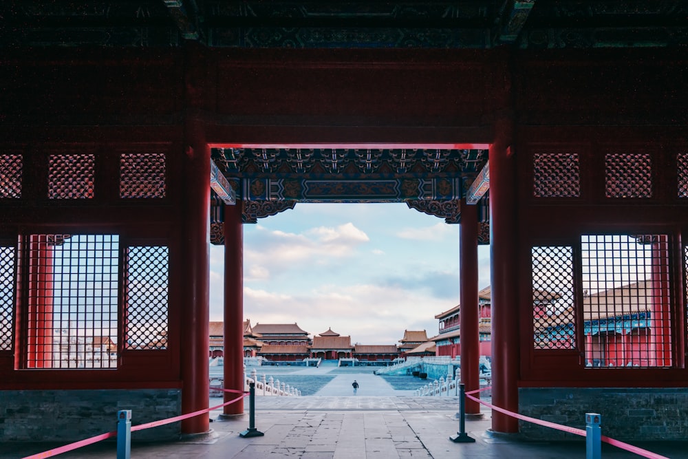 a person is walking through a gated area