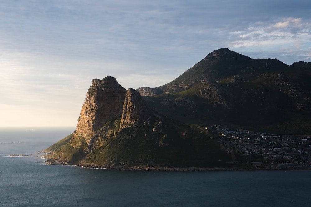 a view of a mountain and a body of water