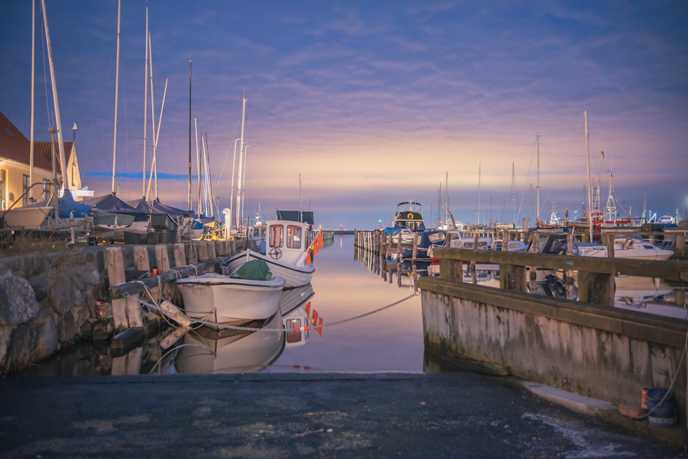 a dock with several boats docked in it