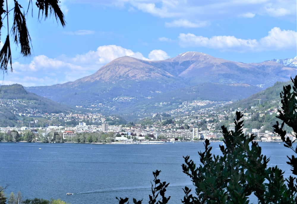 a body of water with mountains in the background