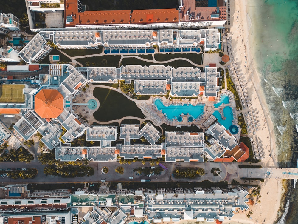 a bird's eye view of an aerial view of a resort