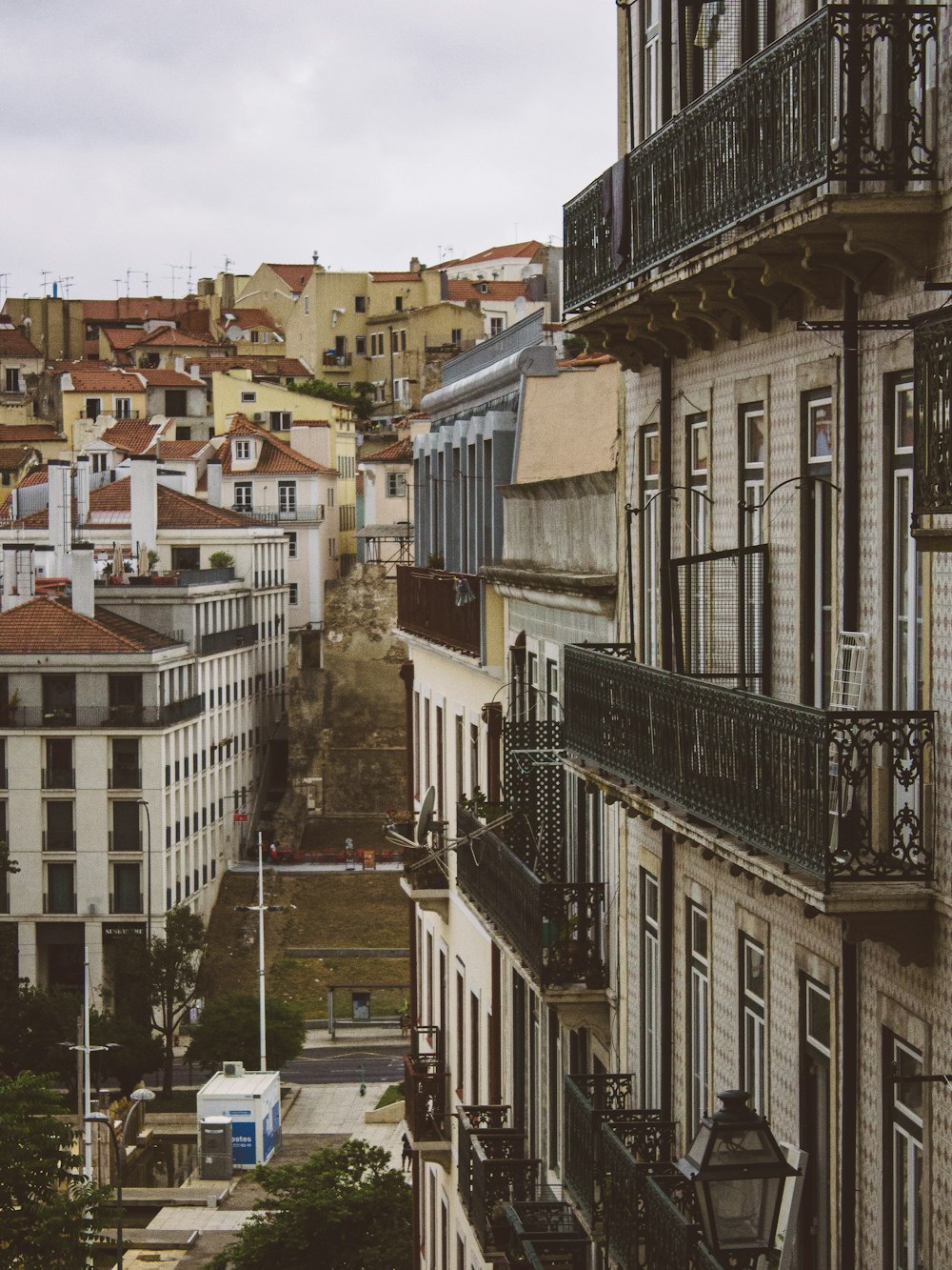 a view of a city from a balcony