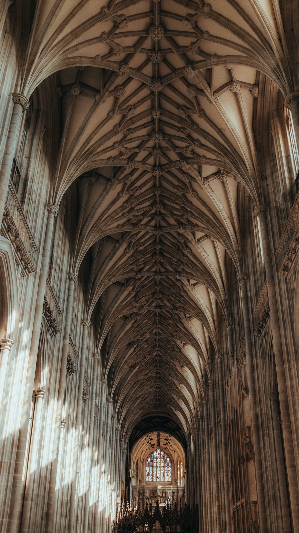 a large cathedral with a vaulted ceiling and pews