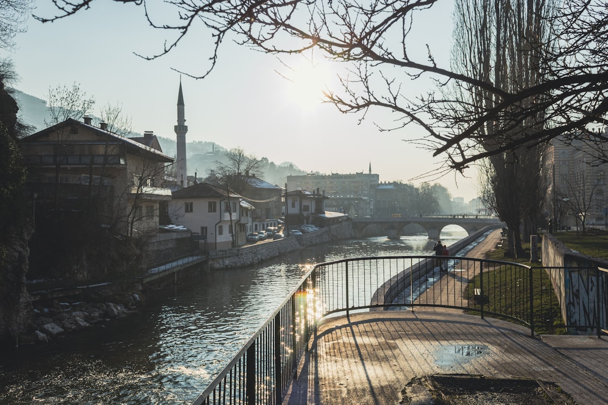 Sarajevo old town in November fog