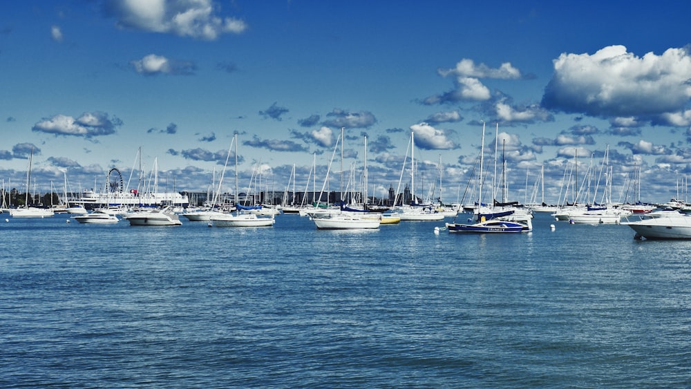 a group of boats floating on top of a body of water