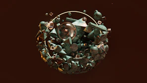 A collection of magnetic rings arranged artistically on a marble slab with gentle shadows.