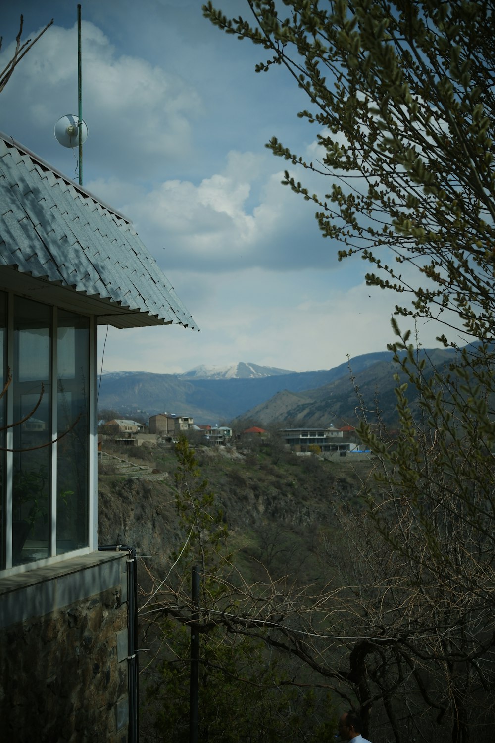 a view of the mountains from a house