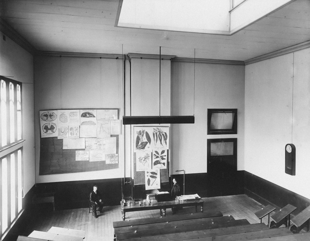 a black and white photo of an empty room