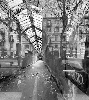 A layered digital map blending city streets with translucent video frames of daily commutes.