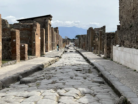 a cobblestone street lined with stone buildings