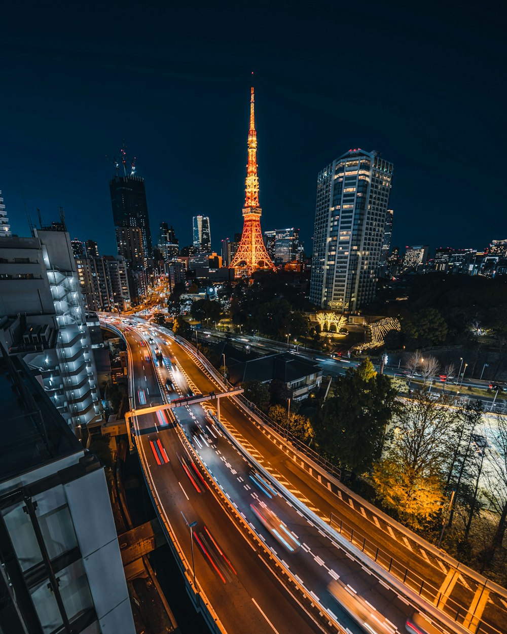 a view of the eiffel tower at night