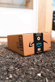 an amazon prime box sitting on the ground