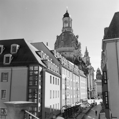 A stunning photo of a historic European city street with elegant architecture.