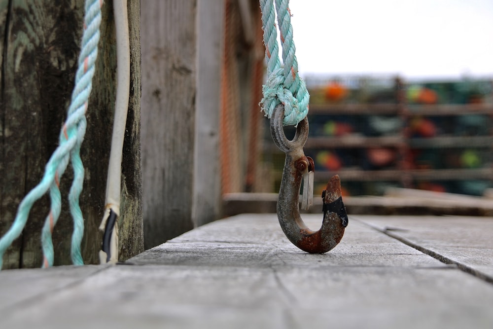 a close up of a hook on a rope