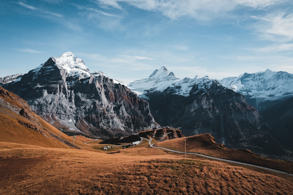 a view of a mountain with a road going through it