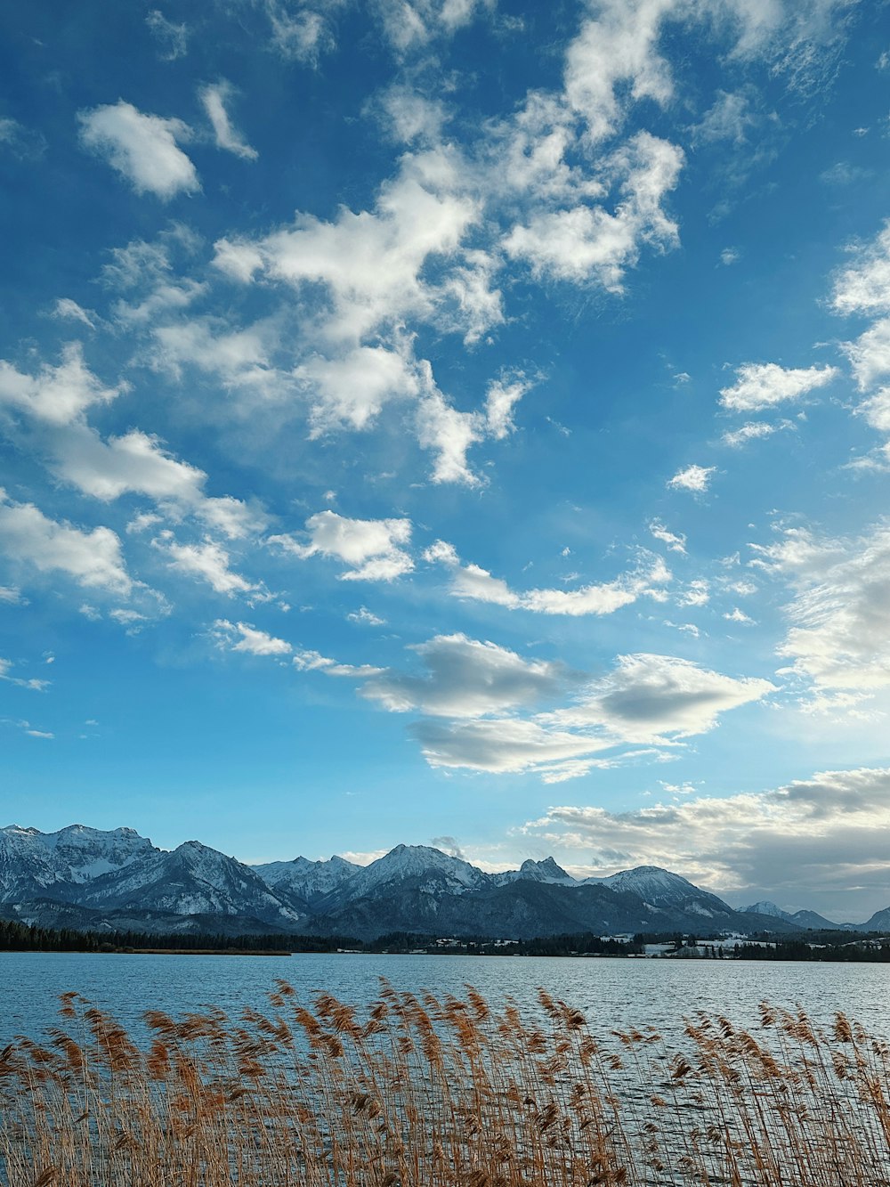 a body of water with mountains in the background