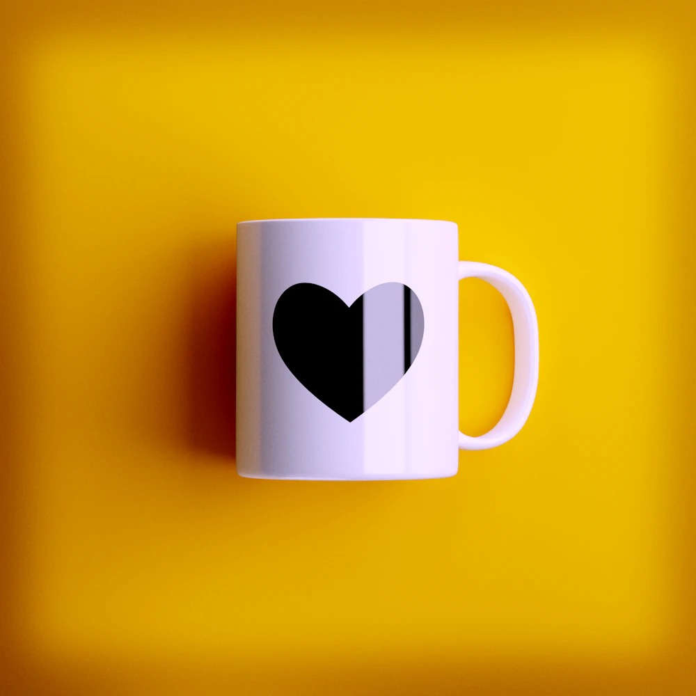 White mug with a printed heart