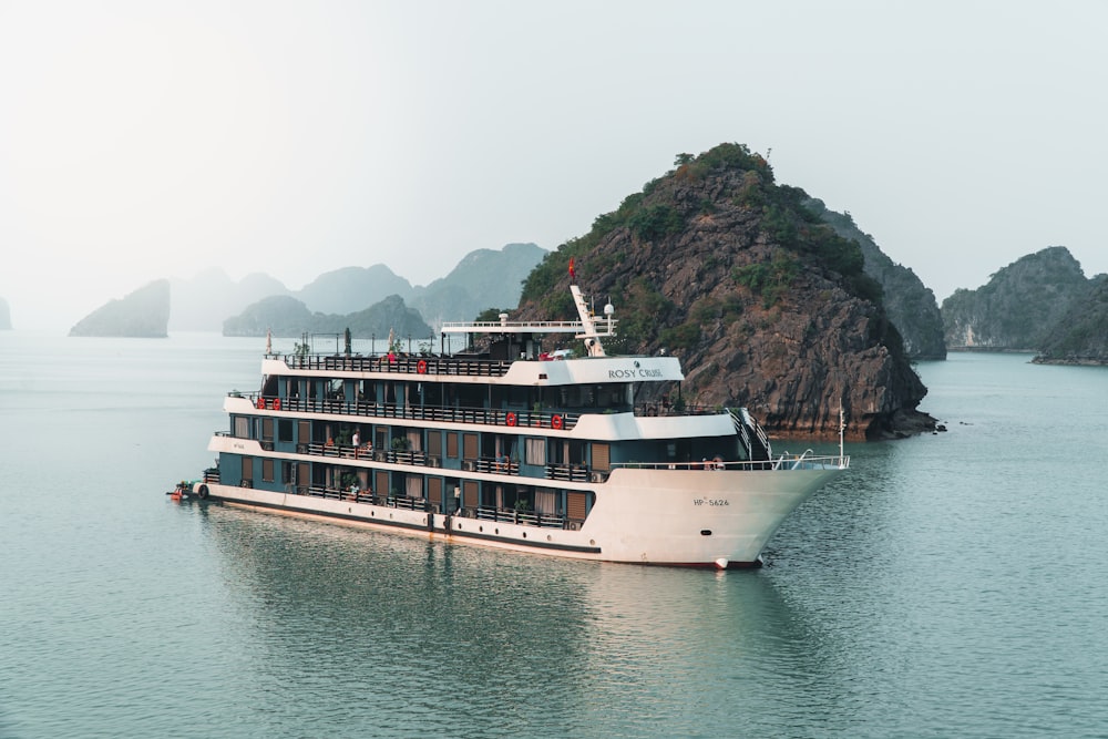 a large boat floating on top of a large body of water