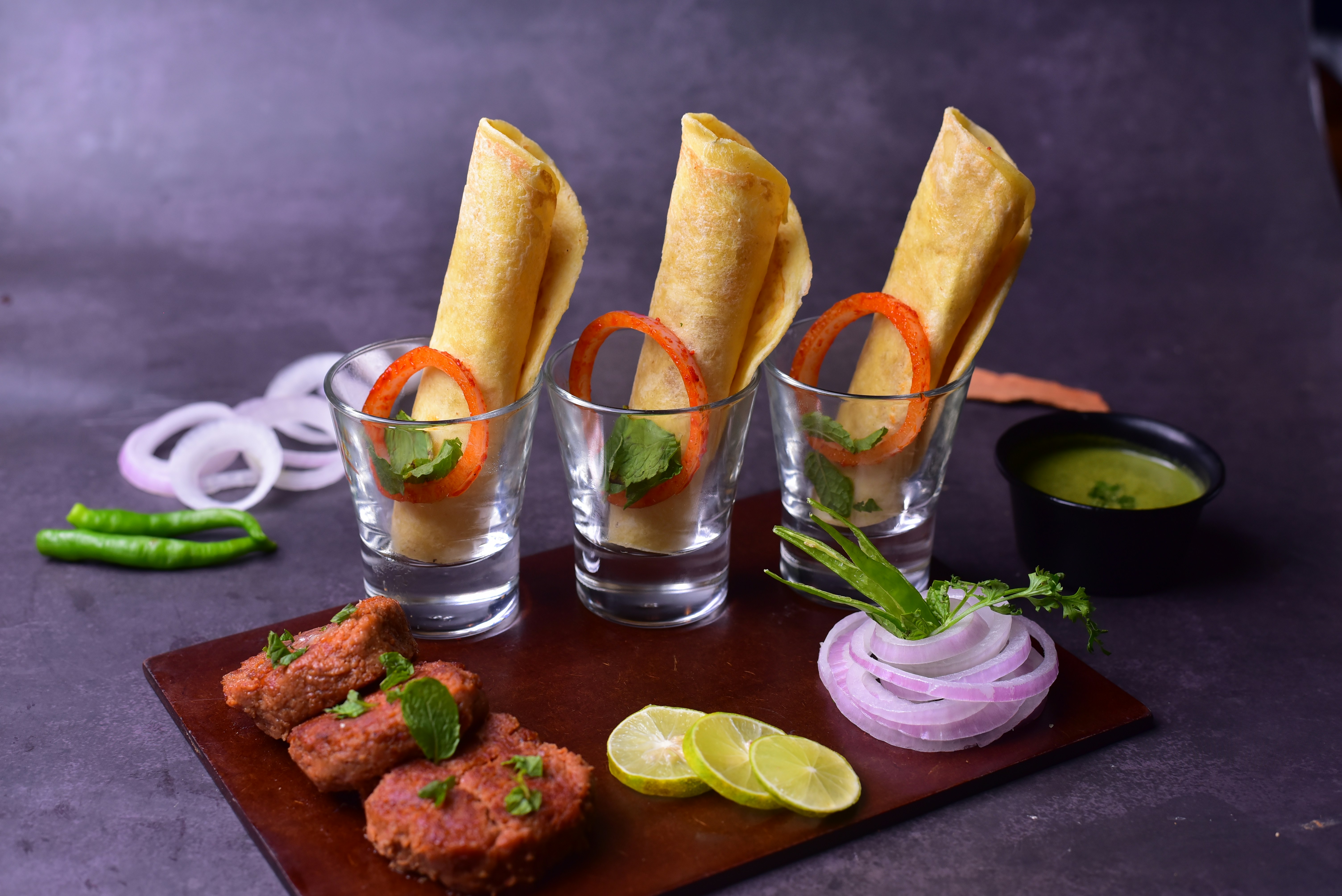 Wraps served in small glasses