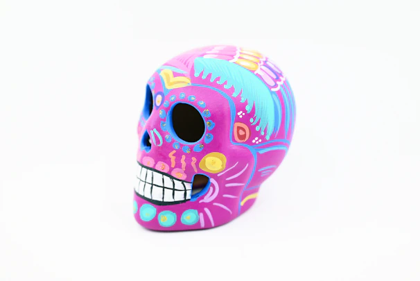 Brightly decorated calavera with traditional Day of the Dead motifs
