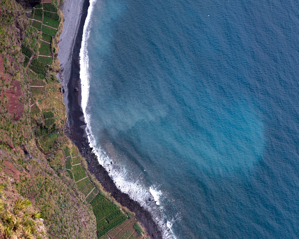 an aerial view of a large body of water