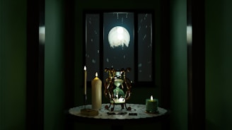 A serene photo of the astrologer consulting ancient star charts under soft candlelight.