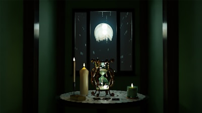 A serene photo of the astrologer consulting ancient star charts under soft candlelight.