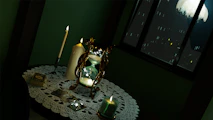 A peaceful setting with a psychic reading session in progress, warm lighting and focused expressions.