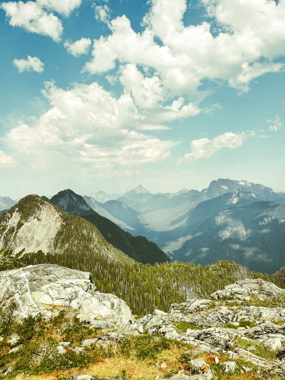 a view of a mountain range with a few clouds in the sky