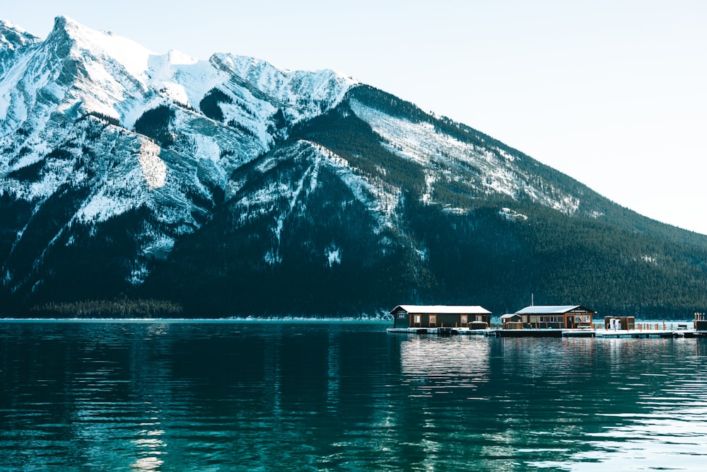 a lake with a mountain in the background