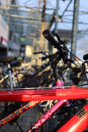 Wide shot of the modern manufacturing line with rows of bicycles in production.
