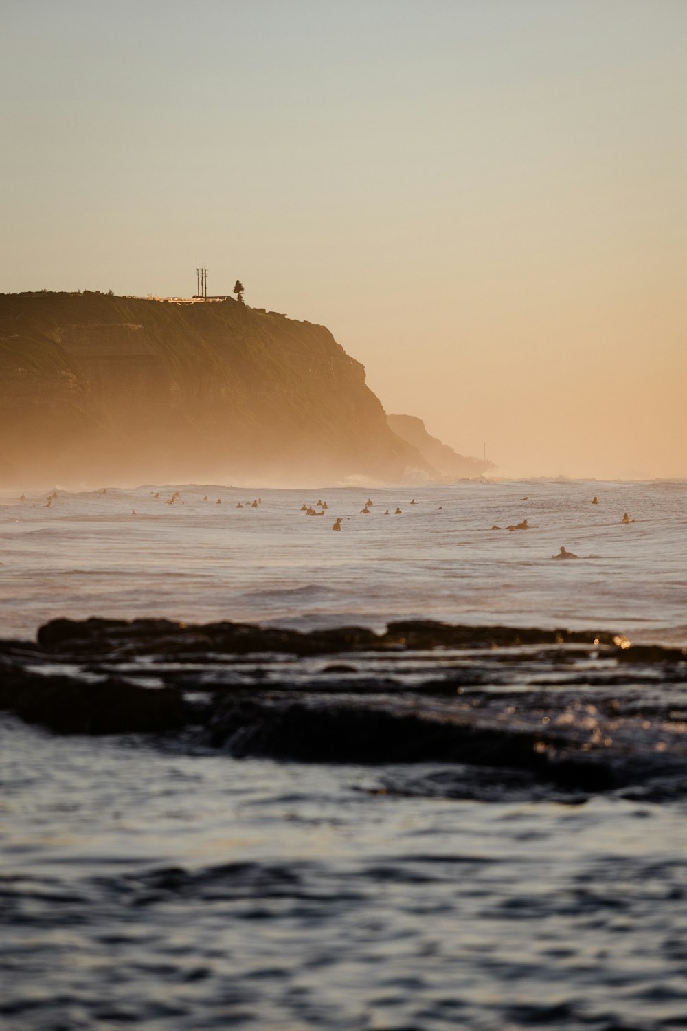 a group of people riding surfboards on top of a body of water