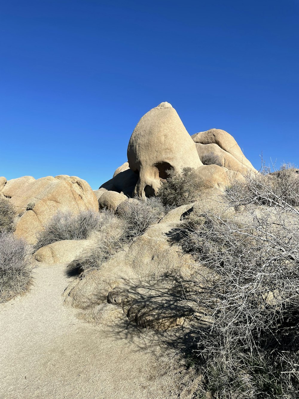 a large rock in the middle of a desert