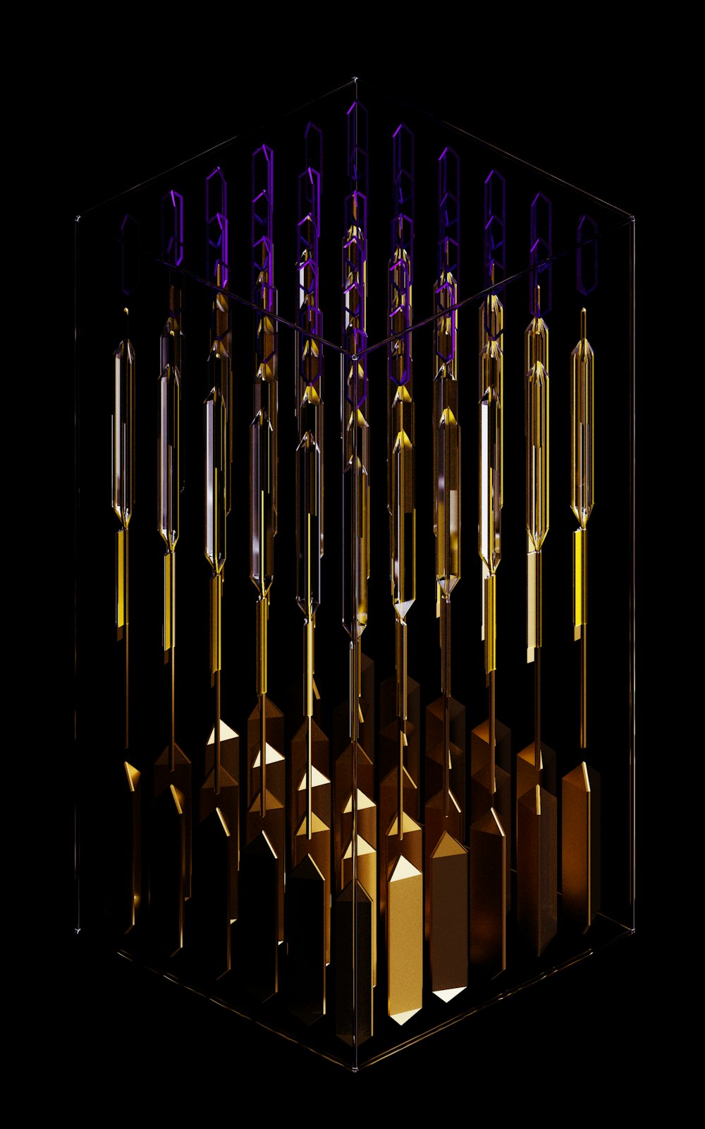 ein schwarzer Hintergrund mit goldenen und violetten geometrischen Formen