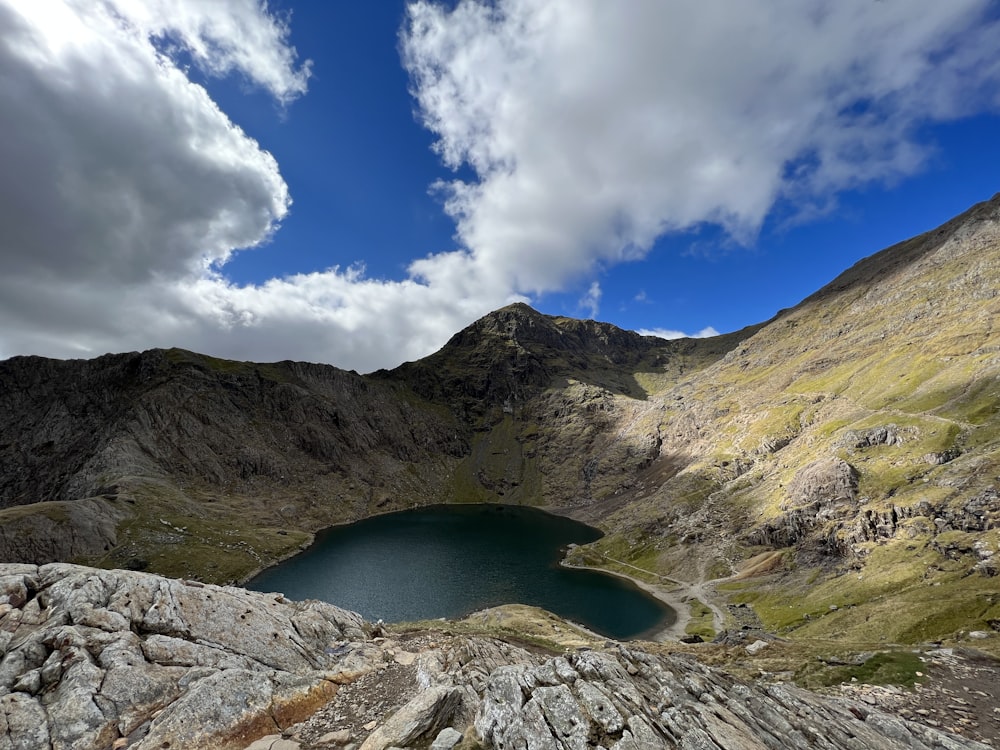 a lake in the middle of a mountain range