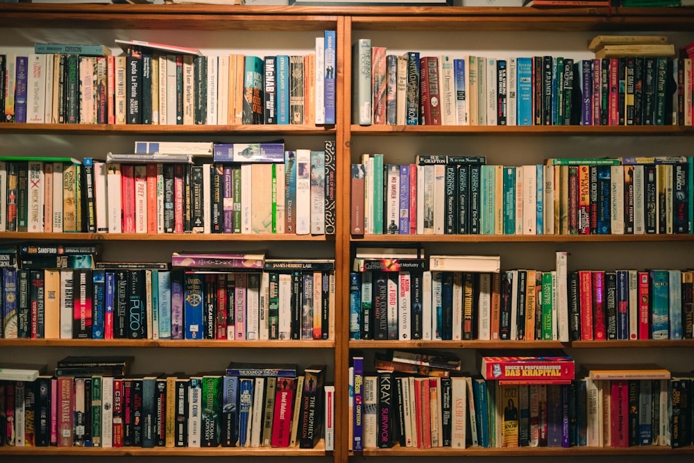 a book shelf filled with lots of books