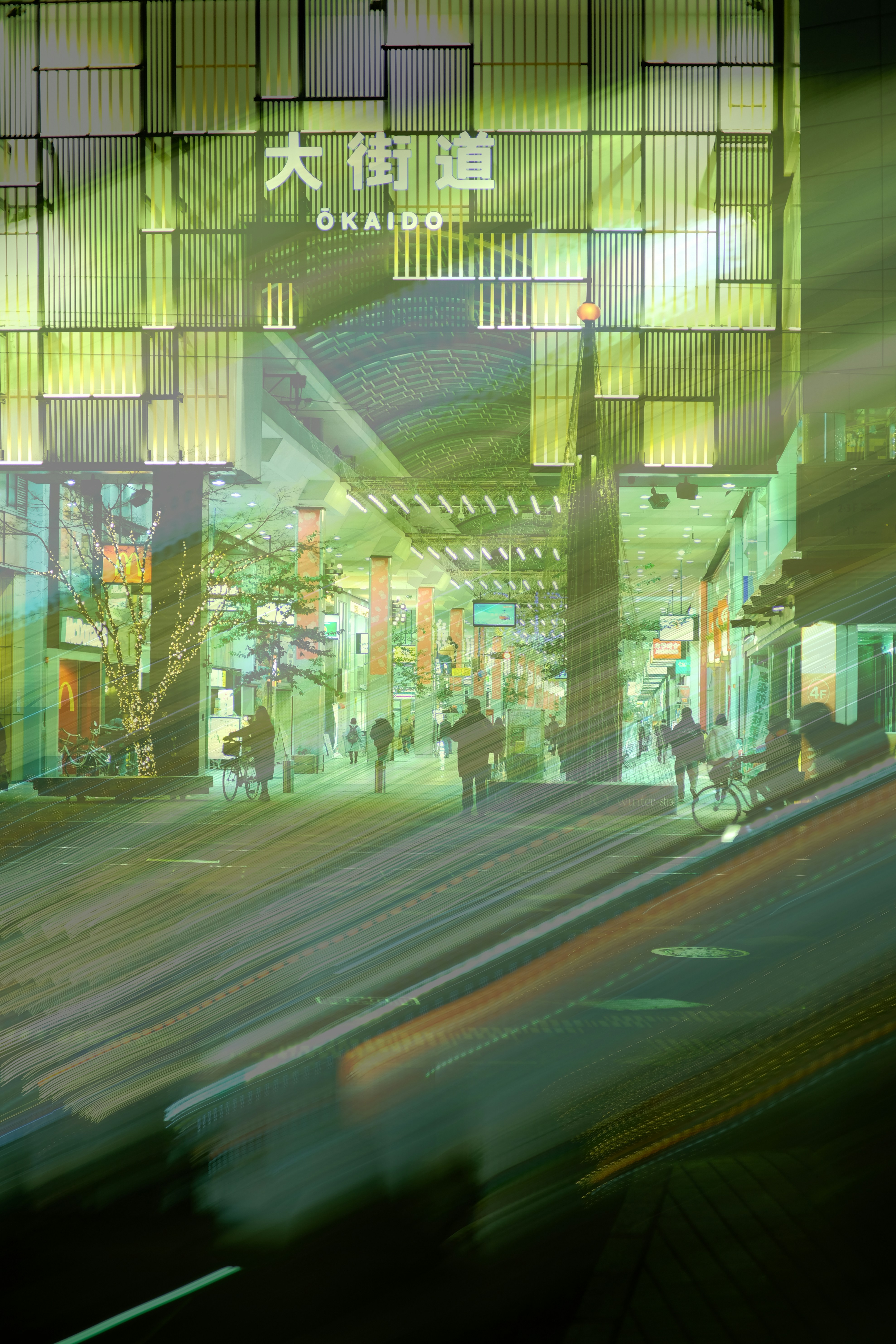 a blurry photo of a train station at night