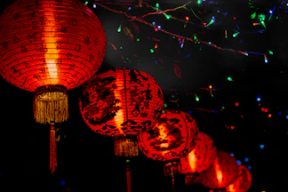 chinese lanterns lit up in the night sky